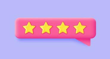 Rate us review concept in 3D style. Realistic stars in yellow colors isolated on purple background. Review customer business concept. vector