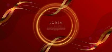 Abstract curved gold shape on red background with lighting effect and copy space for text. Luxury design style. vector