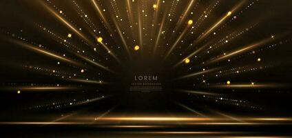 Elegant stage golden glowing with lighting effect sparkle on black background. Template premium award design. vector