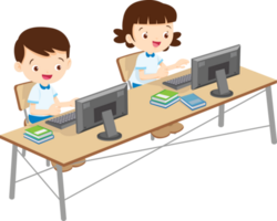 Back to school, happy Pupils children learning computer reading books concept png