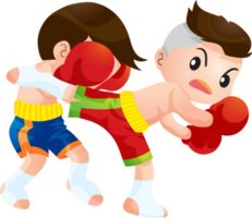 Cute Thai boxing kids fighting actions png