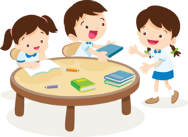 espalda a escuela, contento alumnos niños aprendizaje computadora leyendo libros concepto png