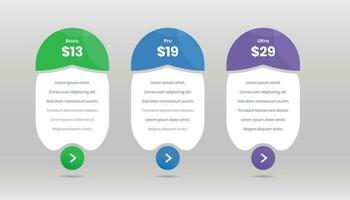 Pricing comparison web interface design template with abstract shape vector