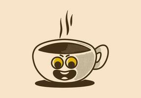 Vintage character of a cup of coffee with happy face vector