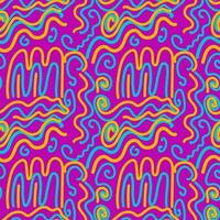 Seamless pattern squiggle scribble in 90s style. Bright colorful abstract doodle design with spiral, rounded shapes, geometric lines, curly. For textiles, paper, fabrics, wallpaper, wrapping. vector