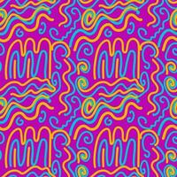 Seamless pattern squiggle scribble in 90s style. Bright colorful abstract doodle design with spiral, rounded shapes, geometric lines, curly. For textiles, paper, fabrics, wallpaper, wrapping. vector