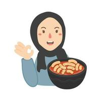 woman selling topokki korean street food vector