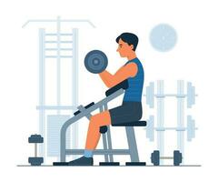 Man Exercise with Dumbbell in Gym vector