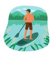 Man Enjoying with Rowing Kayak in River vector