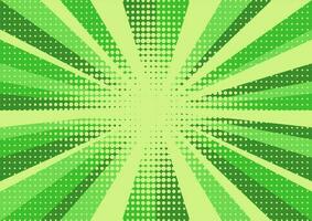 Sun rays retro vintage style on green background, Comic pattern with starburst and halftone. Cartoon retro sunburst vector