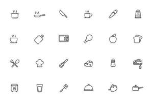 Set of kitchen and food icons in simple line style isolated on white background vector