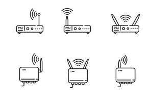 Set of router icons in line style isolated on white background vector