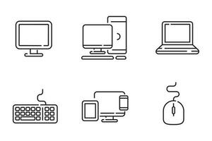 Set of computer icons in line style isolated on white background vector