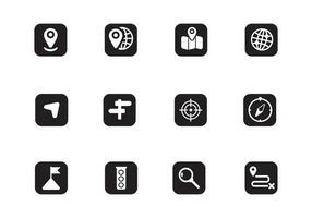 Set of location and navigation icons in rounded rectangle shape with black and white color vector