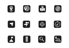 Set of location and navigation icons in rounded rectangle shape with black and white color vector