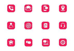 Set of contact icons in rounded rectangle shape with red and white color vector
