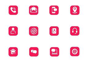Set of contact icons in rounded rectangle shape with red and white color vector