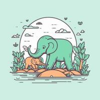 A cute and kawaii elephant with big, round eyes and a playful expression, perfect for kids' designs and fun projects vector