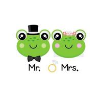 cute Frog wearing costumes of bride and groom vector illustration.