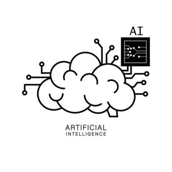 Artificial intelligence brain with microchip  icon. vector