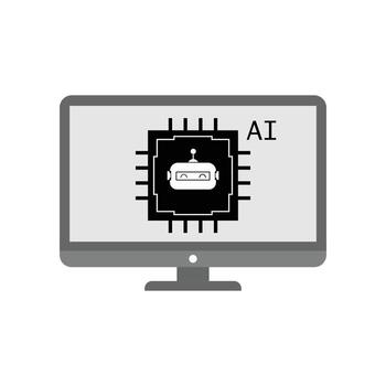 Artificial intelligence robot and chip icon on computer screen. vector