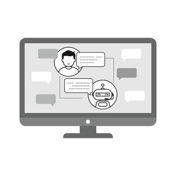 Artificial Intelligence Robot  on Computer Screen. vector