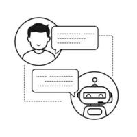 Person chatting with chat bot in vector illustration.