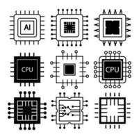 Computer chips and electronic circuit icons. vector