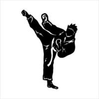 Ilustración de vector de silueta de técnica de lucha de patada rápida. logo moderno y simple para karate, judo e ícono de arte marcial.
