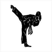 Ilustración de vector de silueta de técnica de lucha de patada rápida. logo moderno y simple para karate, judo e ícono de arte marcial.