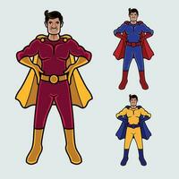 Superhero in Action with hand on hip for your mascot company. With different cape color vector