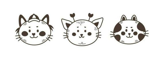 Cat portrait doodle set vector