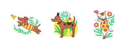 Summer Dogs doodle set vector