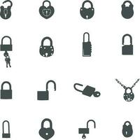 Lock silhouettes, Lock icon collection. vector