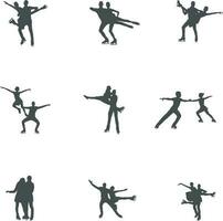 Couple ice skating silhouette, Pair skating silhouettes. vector