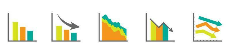 Decrease graph icon. Declining business report symbol. Flat chart graphic vector illustrator.