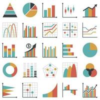 Set of business graph icon, Flat object statistics finance presentation, Report element symbol vector. vector