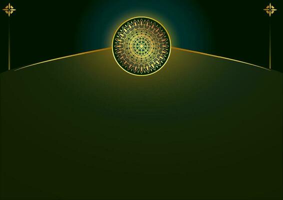 Art of traditional Indian geometric. Luxury mandala graphic background. Gold, dark green, black ornamental on shadow transparency. Decorative pattern east style. Vector illustration with copy space.