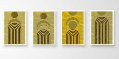 Set of minimal natural wall art in brown images vertical frame. Abstract composition earth tone. Art print, cover, photo frame, wallpaper. Object with shadow. Vector illustration.