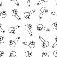 Wireless headphones seamless vector pattern. Modern gadget for music, streaming, blogging, podcast. Portable handy device. Simple doodle, line art. Black and white background for packaging, print, web