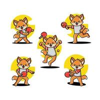linda zorro jugando mesa tenis mascota personaje conjunto vector