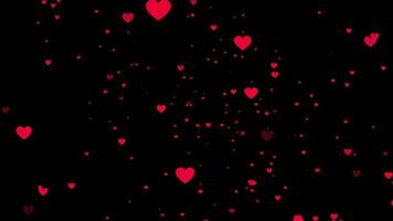 lot of red heart shape animation particles on black background, red love floating romantic background 4k video for special event