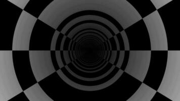 negro y blanco tablero de ajedrez 3d túnel interminable lazo Moviente adelante animación 4k vídeo video