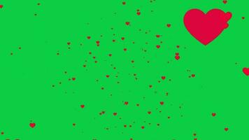 rot Herzen Partikel Animation bewirken Grün Bildschirm Hintergrund, Menge von rot Liebe gestalten Partikel Bewegung Grafik animiert Chroma Schlüssel 4k Video