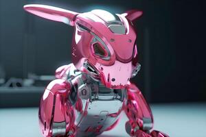 shining pink rabbit robot, generated technology photo