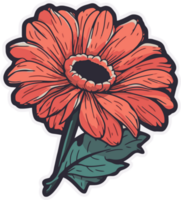 retro single red flower, floral decorative illustration for sticker and printing png