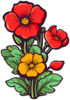 classic vintage retro red flower, floral decorative illustration for sticker and printing png