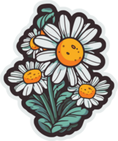 daisy vit blommor konst, blommig dekorativ illustration för klistermärke och utskrift png