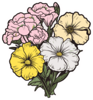 carnation flowers art, floral decorative illustration for sticker and printing png