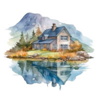 huis waterverf clip art, ai gegenereerd png